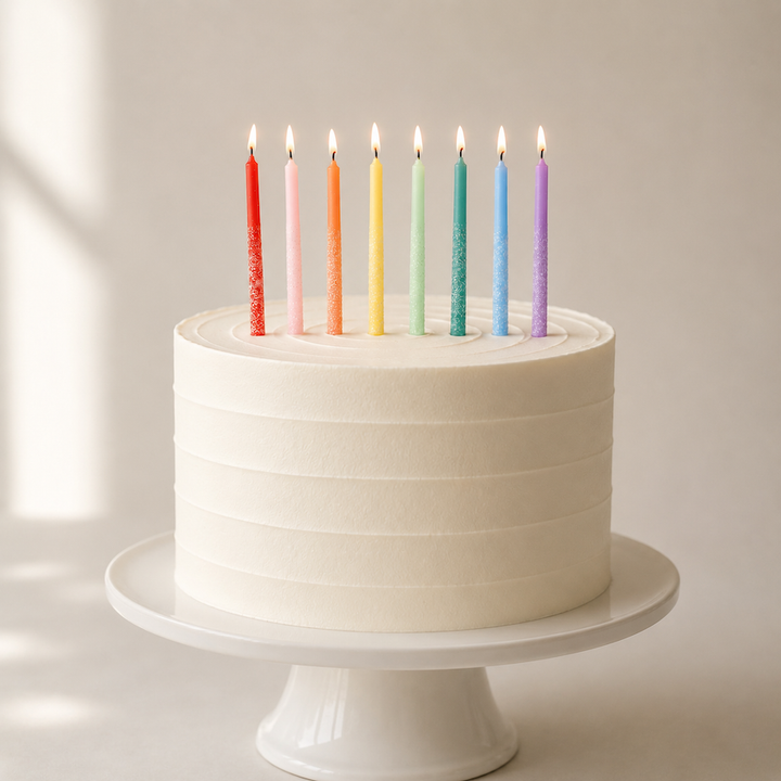 Rainbow Multicolor Candles with Iridescent Glitter Gatherings by Curated Paperie
