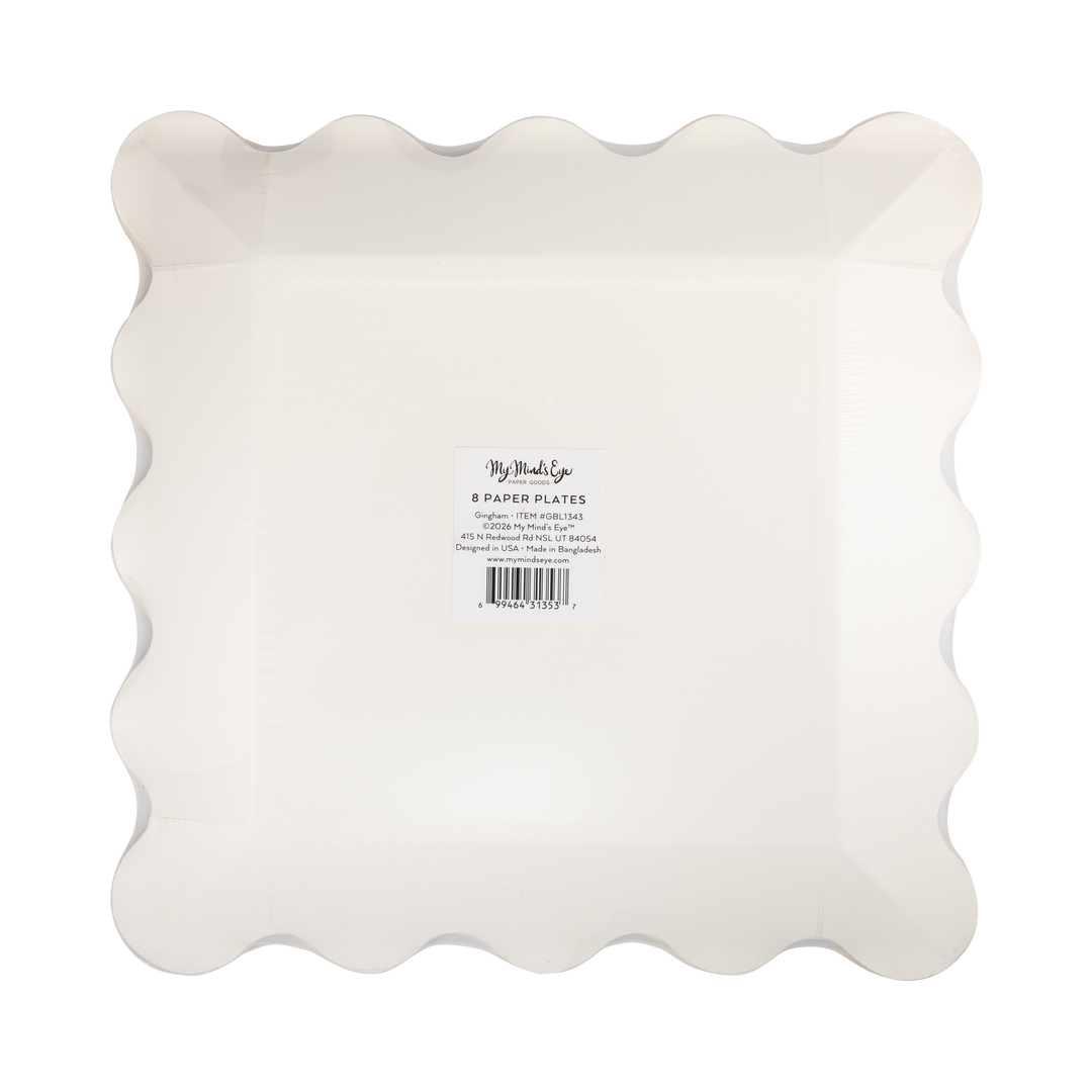 GBL1343 - Rust Gingham Scalloped Square Paper Plates My Mind’s Eye