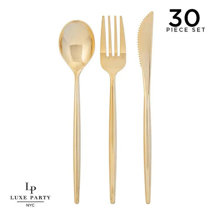 Matrix Gold Plastic Cutlery Set - 30pc Luxe Party