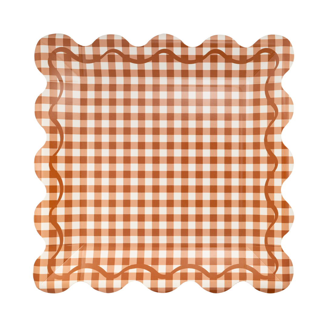 GBL1343 - Rust Gingham Scalloped Square Paper Plates My Mind’s Eye