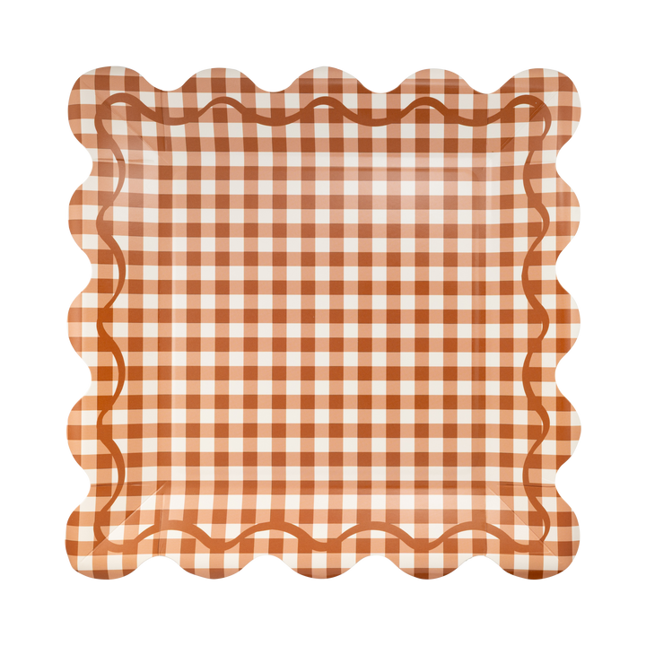 GBL1343 - Rust Gingham Scalloped Square Paper Plates My Mind’s Eye