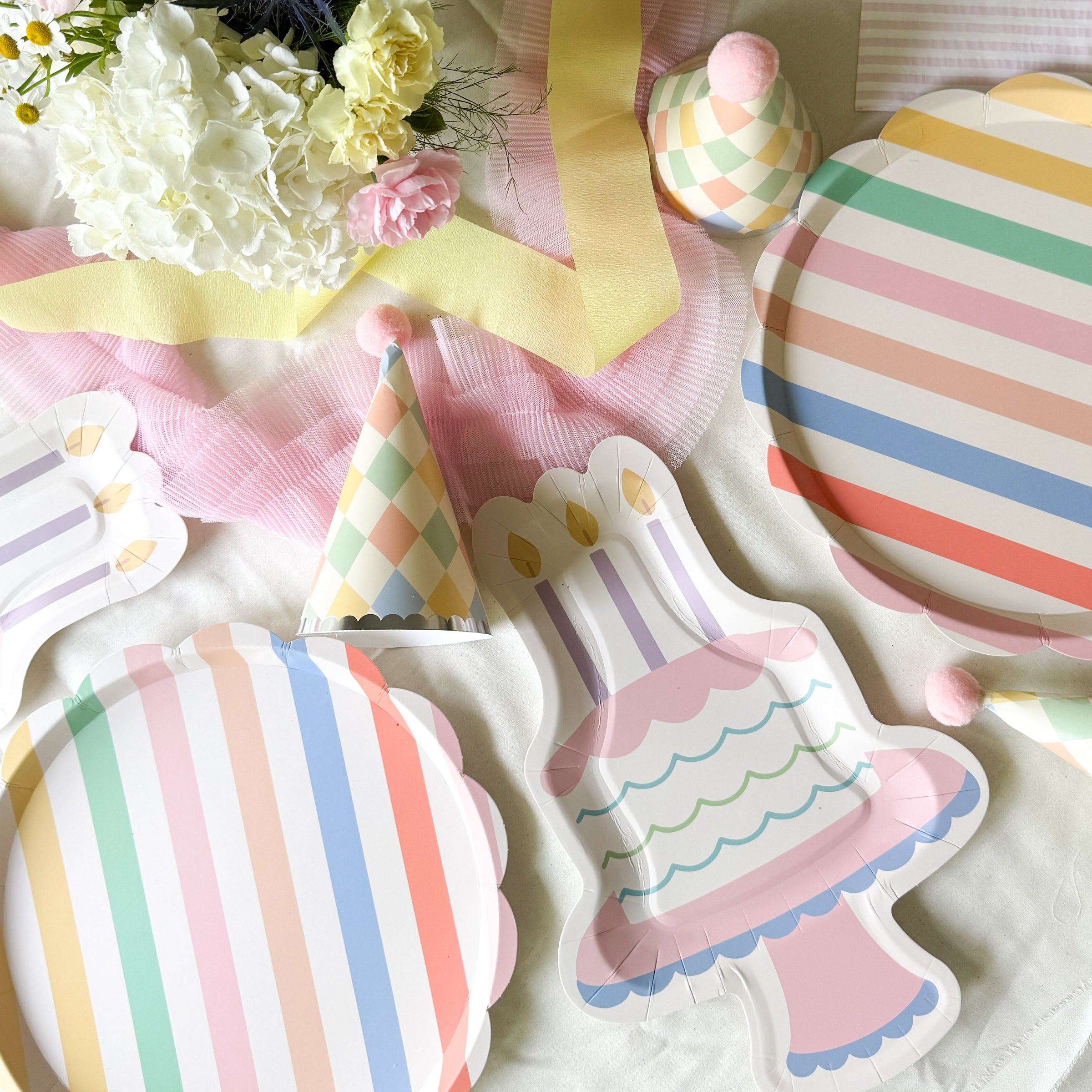 Colorful Striped Scalloped Dinner Plates, Pack of 16 Josi James
