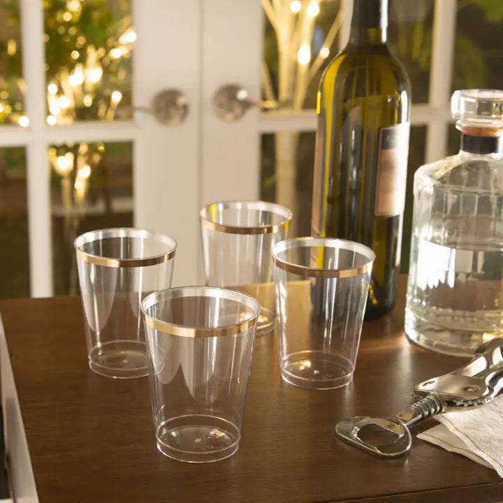 Luxe 12 oz Clear Plastic • Gold Plastic Cups - 20pc Luxe Party