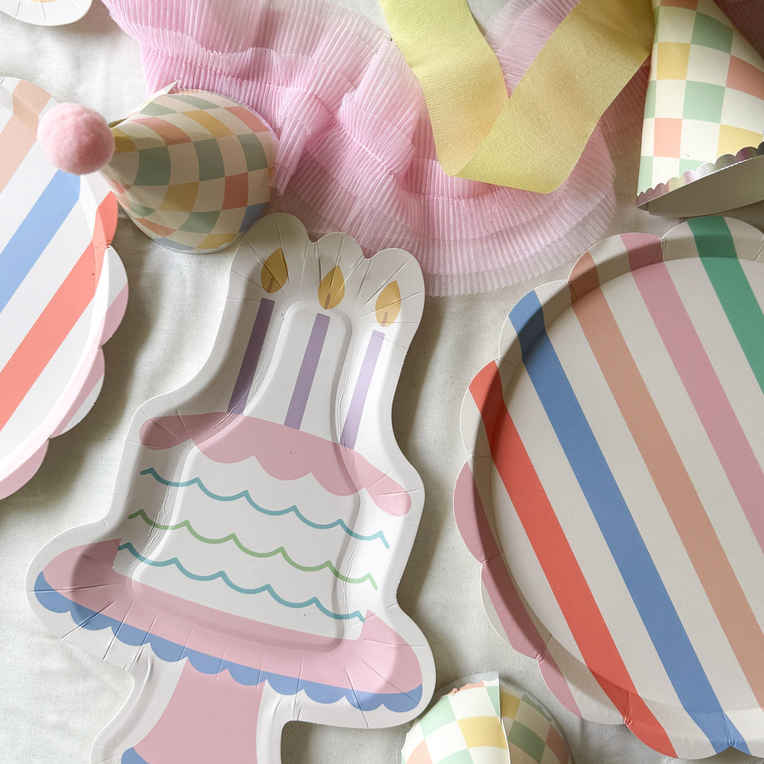 Colorful Striped Scalloped Dinner Plates, Pack of 16 Josi James