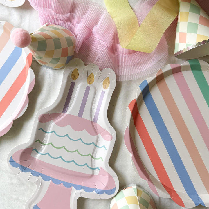 Colorful Striped Scalloped Dinner Plates, Pack of 16 Josi James