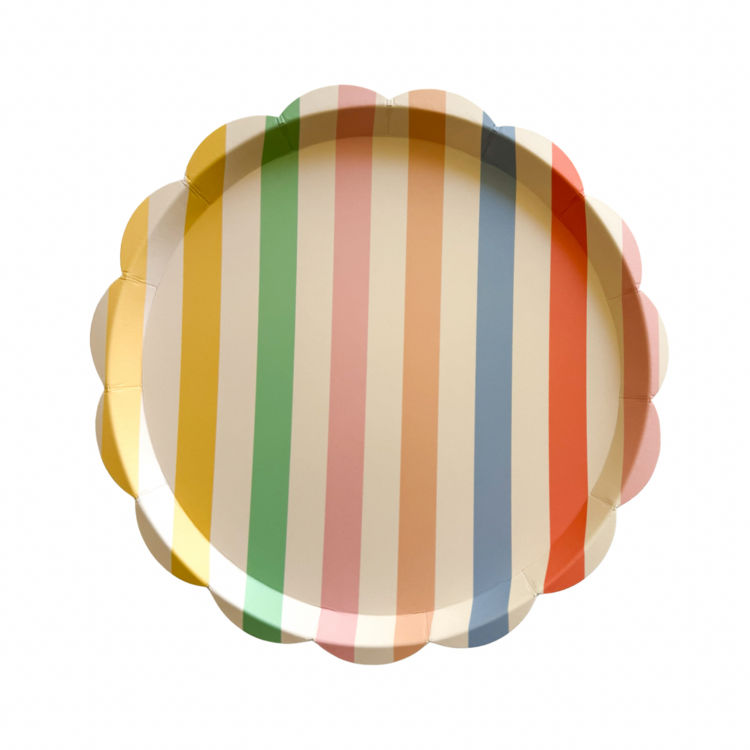 Colorful Striped Scalloped Dinner Plates, Pack of 16 Josi James