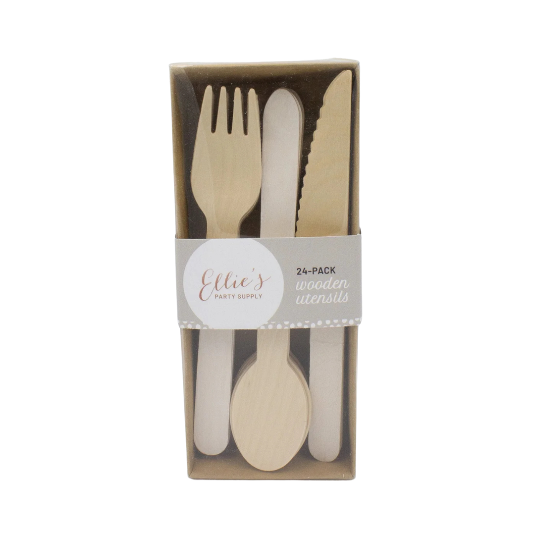 White Wooden Utensil Set - 24pcs Ellie's Party Supply