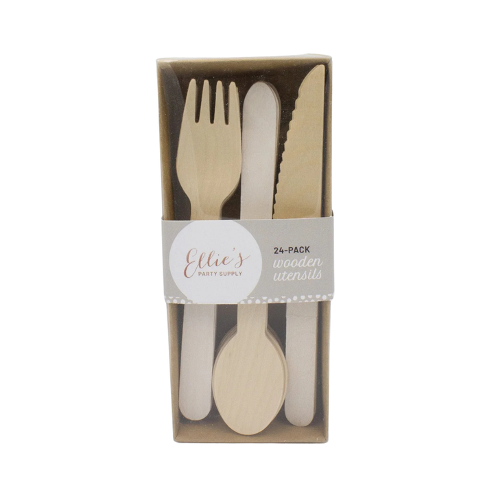 White Wooden Utensil Set - 24pcs Ellie's Party Supply