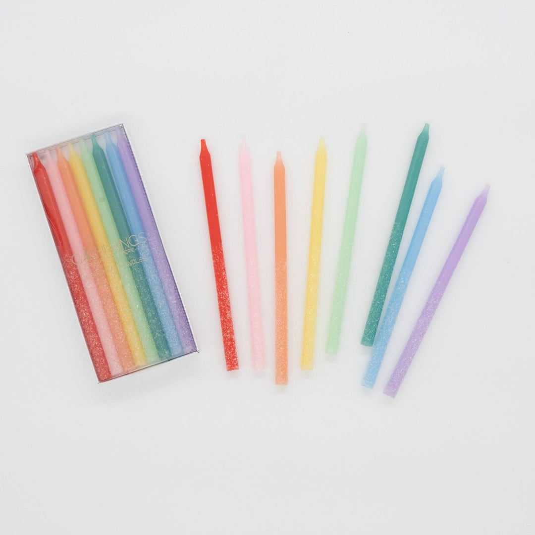 Rainbow Multicolor Candles with Iridescent Glitter Gatherings by Curated Paperie