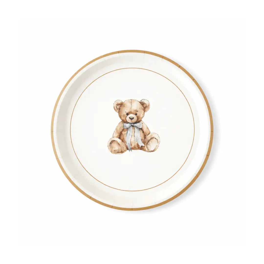 Baby Bear Plush Light Blue Dessert Plates, 12pcs - Josi James - 7 Inch Plate