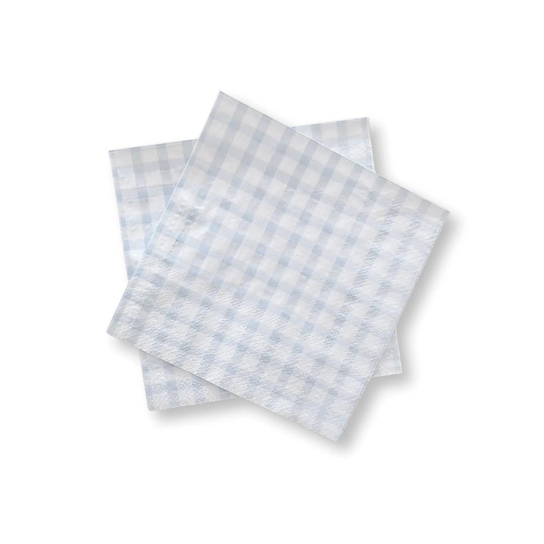 Baby Blue Small Gingham Cocktail Napkins (24pcs) - Josi James - Small Napkins