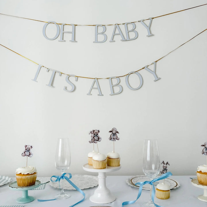 Baby Shower Banner Set – Light Blue & Gold Foil - Josi James - Banners