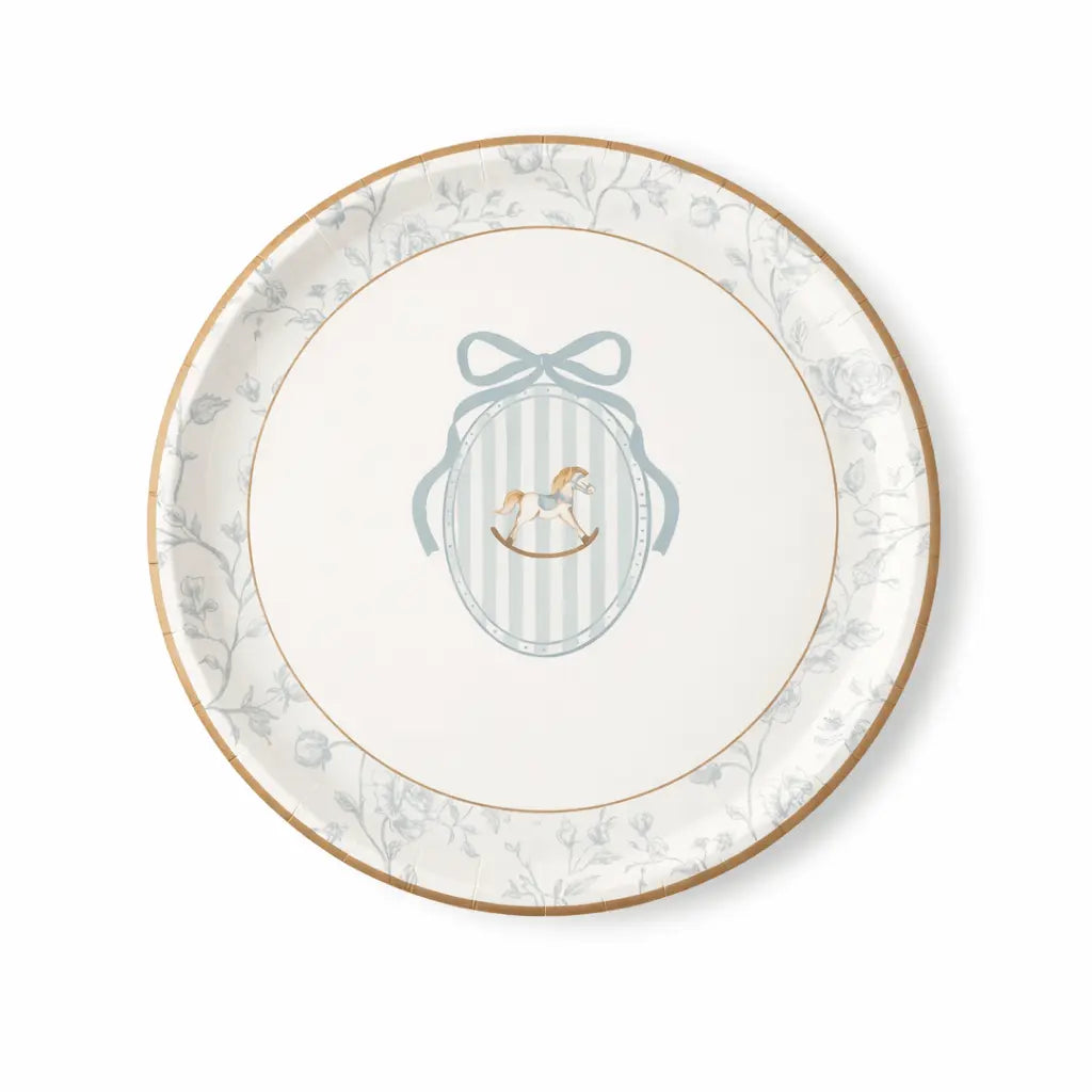 Baby Shower Toile Light Blue Salad Plate, 12pcs - Josi James - 8.5 Inch Plate