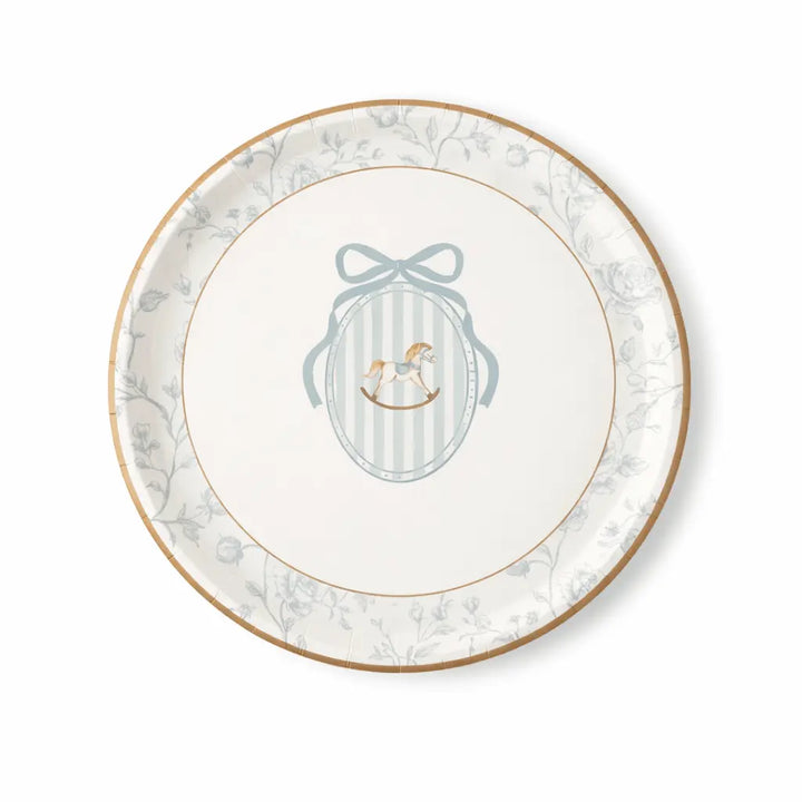 Baby Shower Toile Light Blue Salad Plate, 12pcs - Josi James - 8.5 Inch Plate