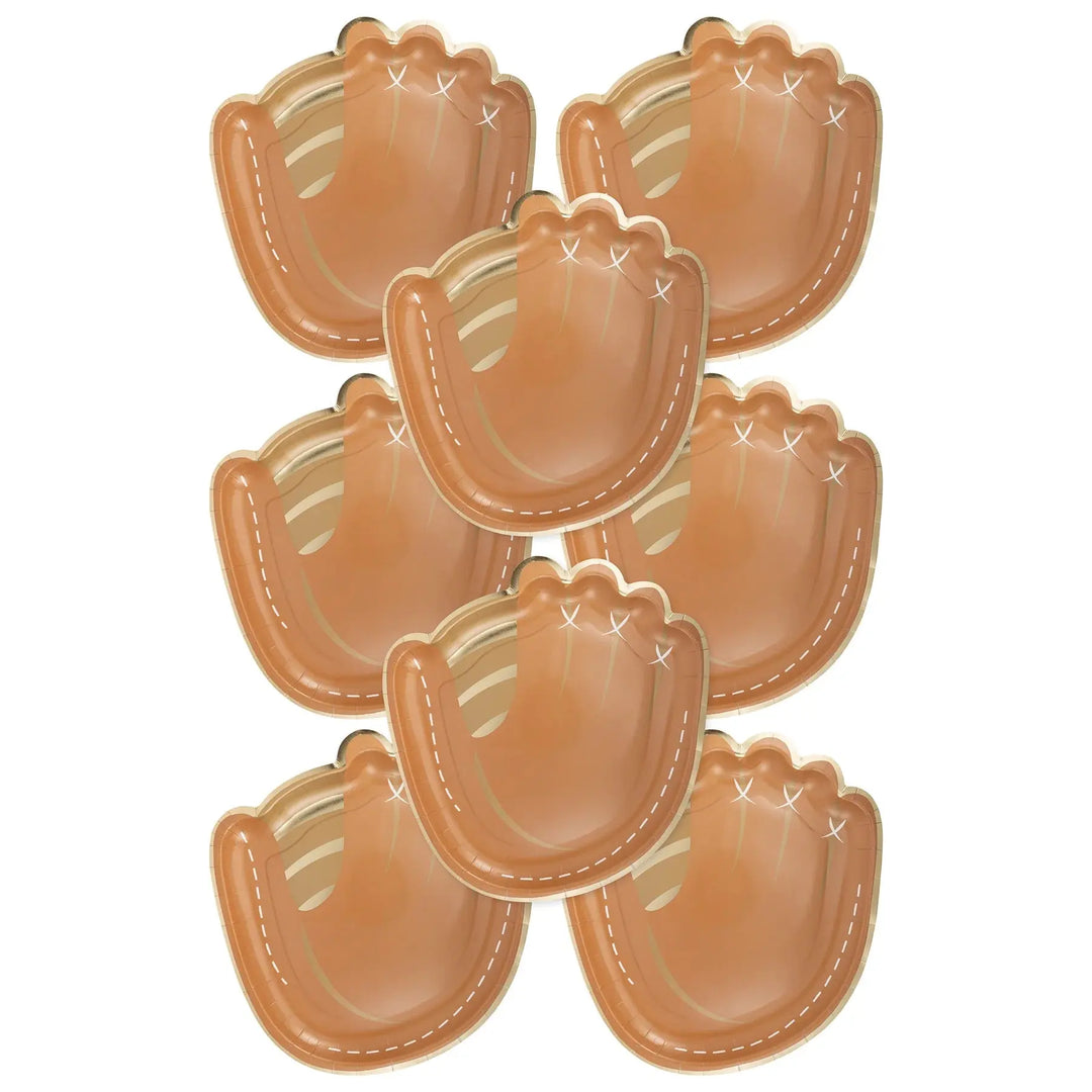 Baseball Mitt Shaped Paper Plates – 11" Game Day Party Plates with Gold Foil (8ct) - Josi James - Die Cut Plate