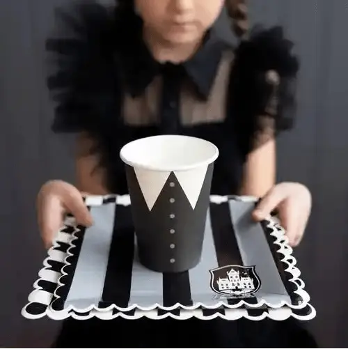 Black & White Checkered Scalloped 9” Square Dinner Plates – (8pcs) - Josi James - 9 Inch Plate