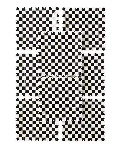 Black & White Checkered Scalloped 9” Square Dinner Plates – (8pcs) - Josi James - 9 Inch Plate