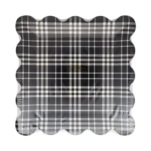 Black & White Plaid Scalloped Plates – 9" Halloween & Fall Dinner Plates (8ct) - Josi James - 9 Inch Plate