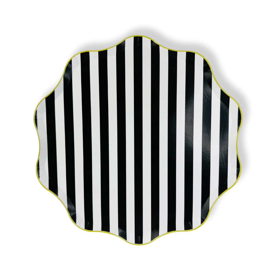 Black & White Striped Paper Party Plate (12pcs) - Josi James - 10.5 Inch Plate