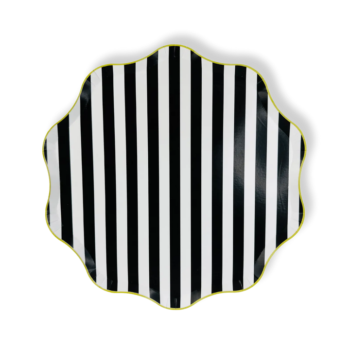 Black & White Striped Paper Party Plate (12pcs) - Josi James - 10.5 Inch Plate