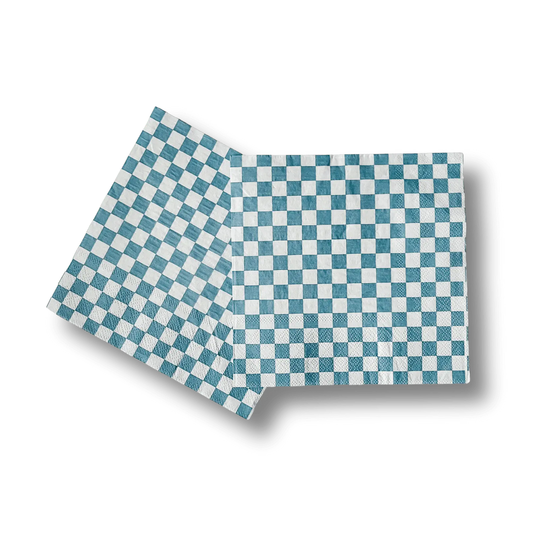 Blue Check Large Disposable Paper Napkins (16pcs) - Josi James - Large Napkins