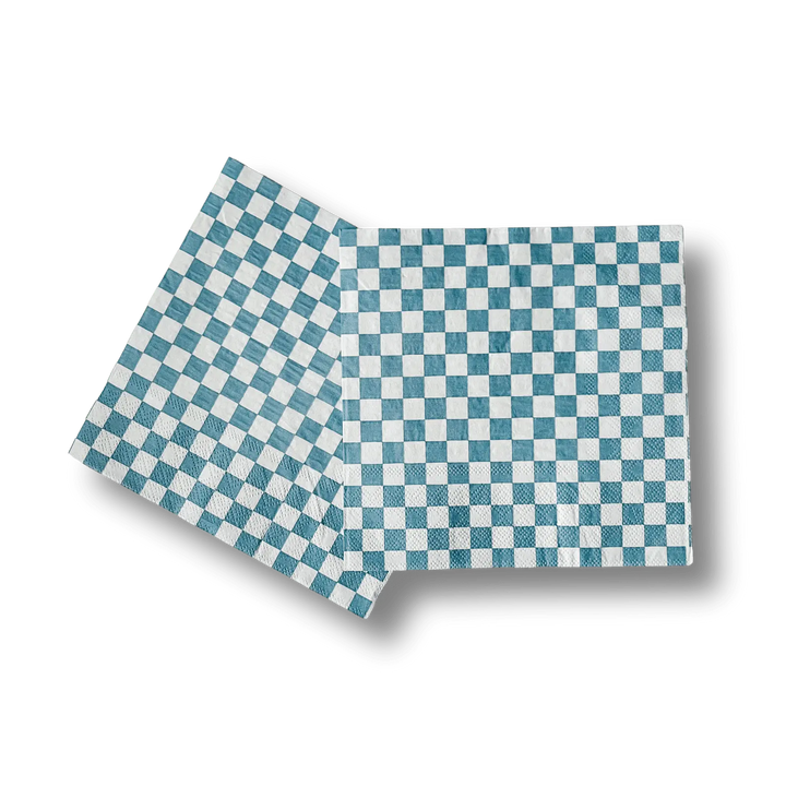 Blue Check Large Disposable Paper Napkins (16pcs) - Josi James - Large Napkins