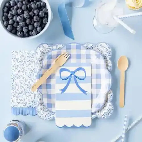 Blue Floral Fringe Guest Napkins – (24pcs) - Josi James - Tall Napkins