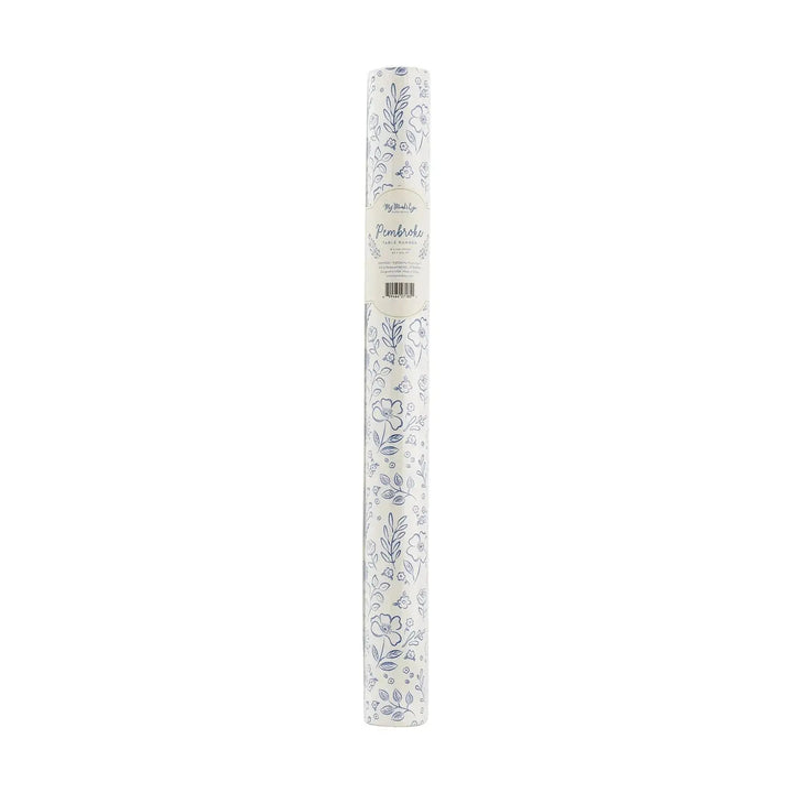 Blue Toile Floral 16" x 120" Whimsical Paper Table Décor for Tea Parties & Baby Showers - Josi James - Table Runner