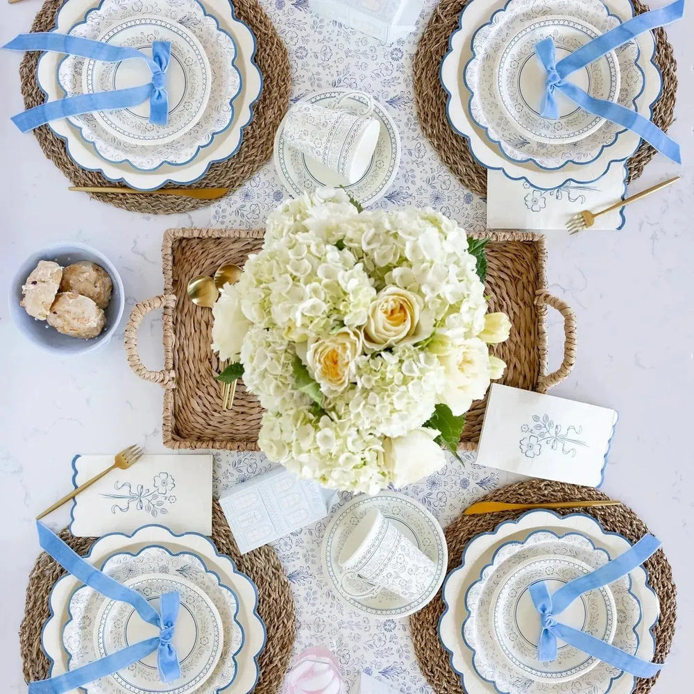 Blue Toile Floral 16" x 120" Whimsical Paper Table Décor for Tea Parties & Baby Showers - Josi James - Table Runner