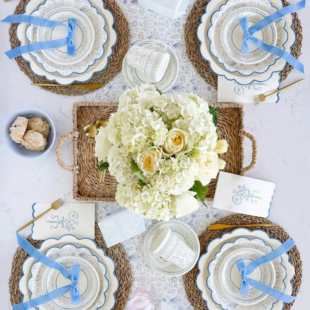 Blue Toile Floral 16" x 120" Whimsical Paper Table Décor for Tea Parties & Baby Showers - Josi James - Table Runner