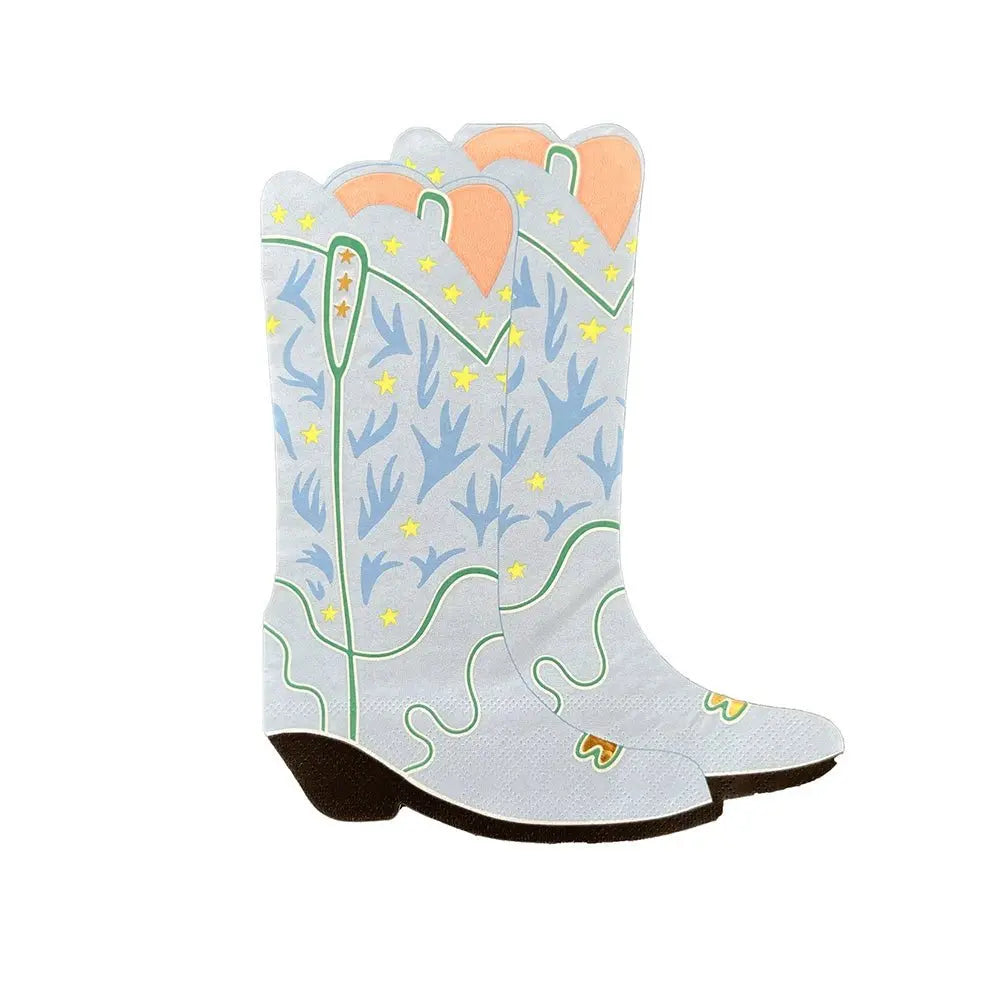 Blue Yeehaw Cowboy Boot Shaped Napkins, 16pcs - Josi James - Die Cut Napkin