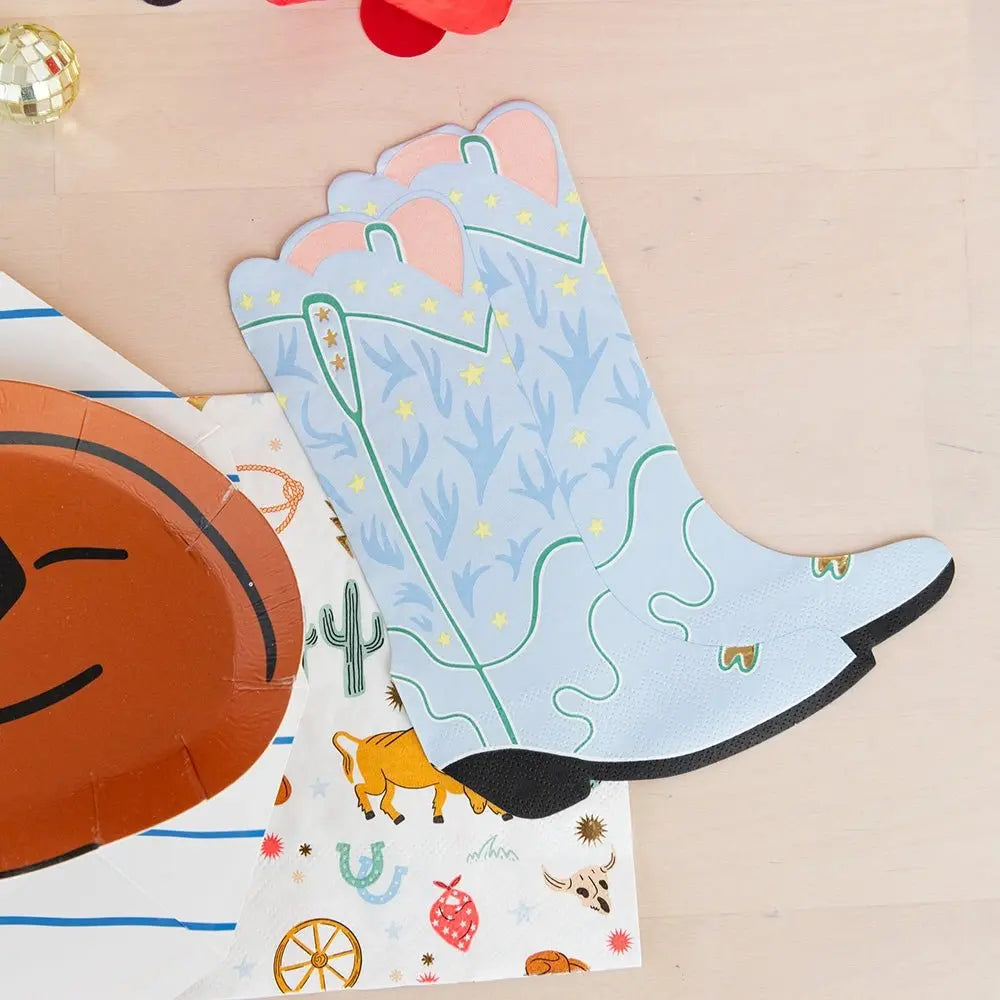 Blue Yeehaw Cowboy Boot Shaped Napkins, 16pcs - Josi James - Die Cut Napkin
