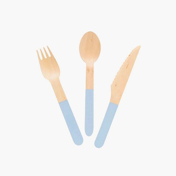 Pastel Blue Wooden Utensil Set - 24pcs Ellie's Party Supply