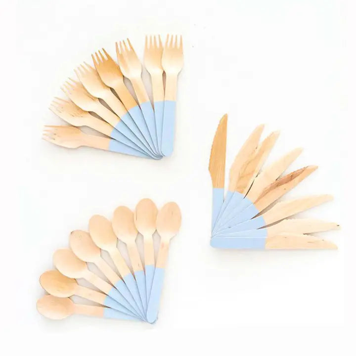 Pastel Blue Wooden Utensil Set - 24pcs Ellie's Party Supply