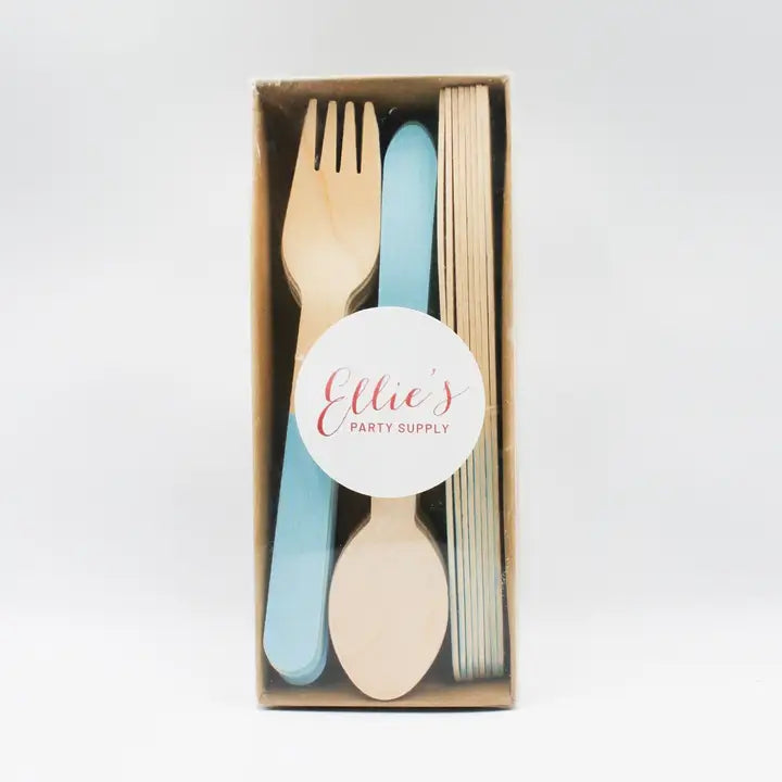 Pastel Blue Wooden Utensil Set - 24pcs Ellie's Party Supply