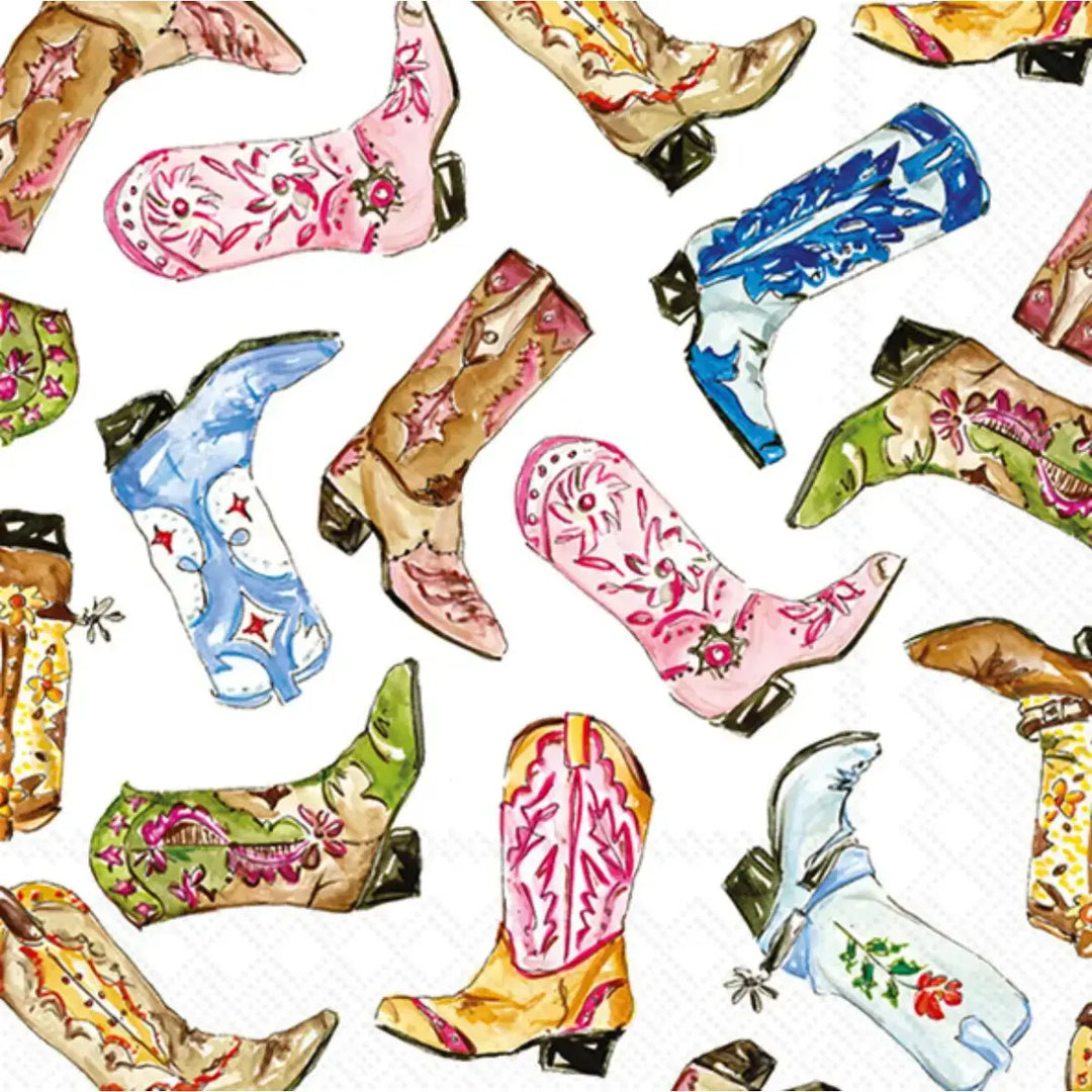 Bootscootin' Cowboy & Cowgirl Boot Cocktail Napkins, 16pcs - Josi James - Small Napkins