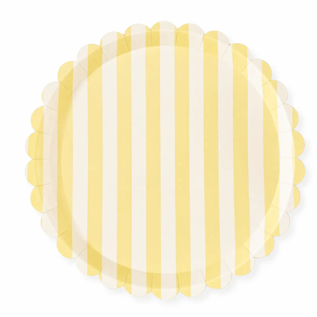 Butter Yellow & Cream Stripe 10.5" Scalloped Plate, 12pcs - Josi James - 10.5 Inch Plate