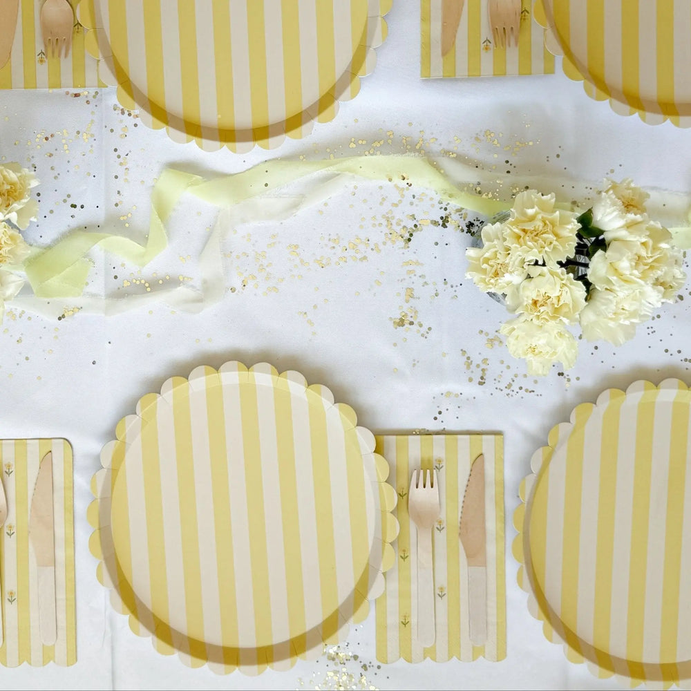 Butter Yellow & Cream Stripe 10.5" Scalloped Plate, 12pcs - Josi James - 10.5 Inch Plate