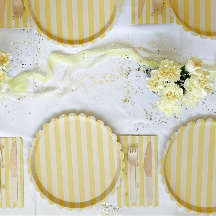 Butter Yellow & Cream Stripe 10.5" Scalloped Plate, 12pcs - Josi James - 10.5 Inch Plate