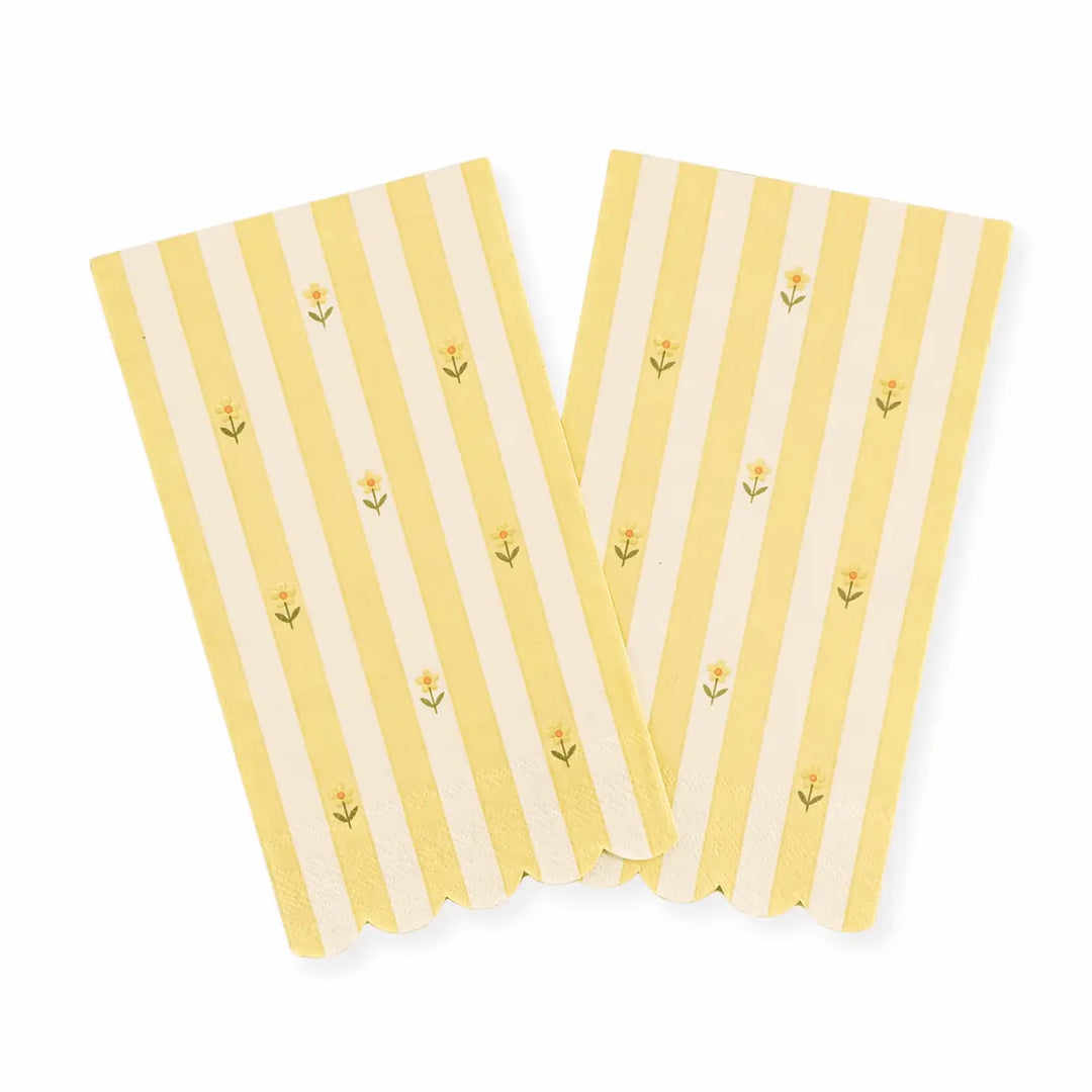 Butter Yellow Striped Floral Guest Napkins, 24pcs - Josi James - Tall Napkins