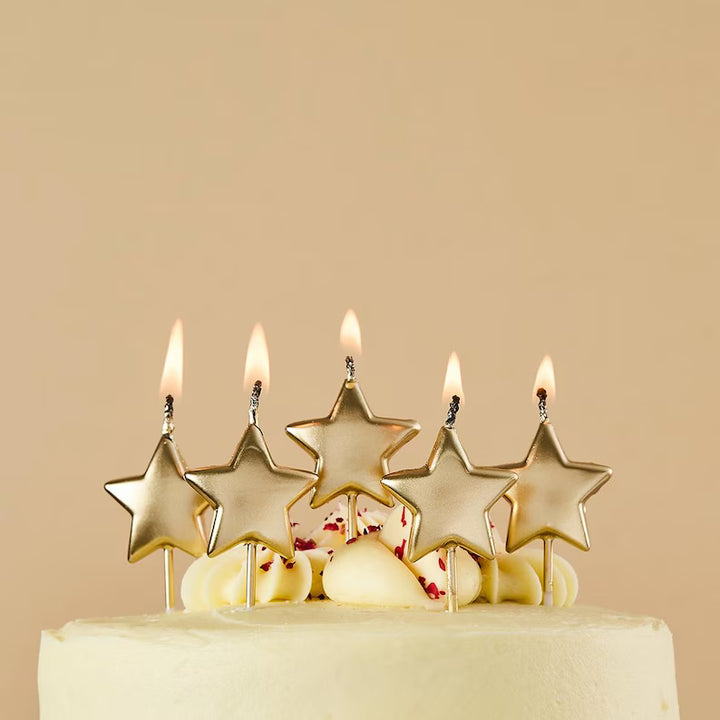 Gold Metallic Star Candles, 5pcs Hootyballoo by Club Green