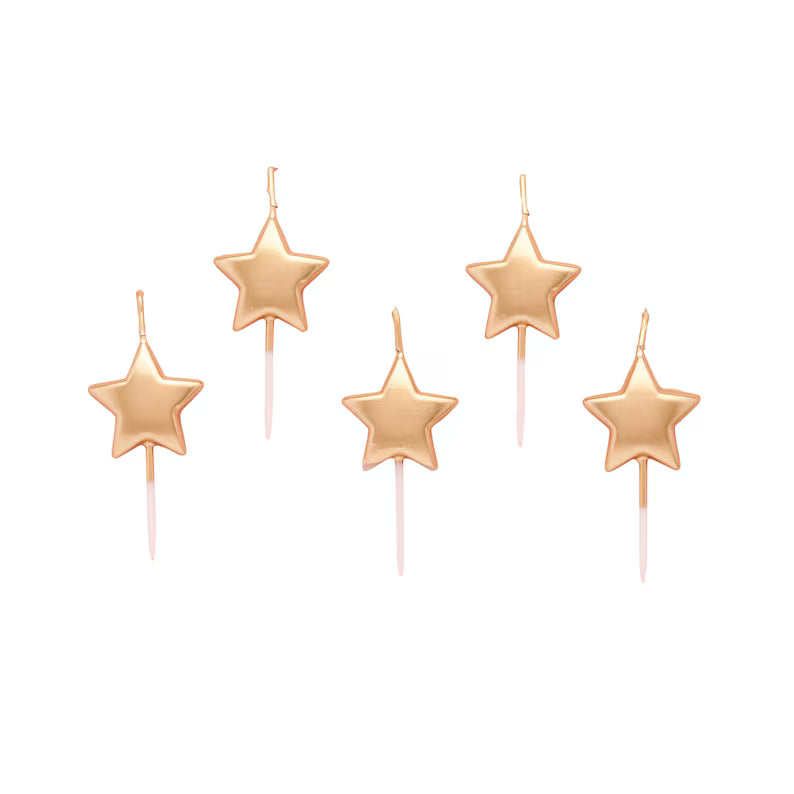 Gold Metallic Star Candles, 5pcs Hootyballoo by Club Green