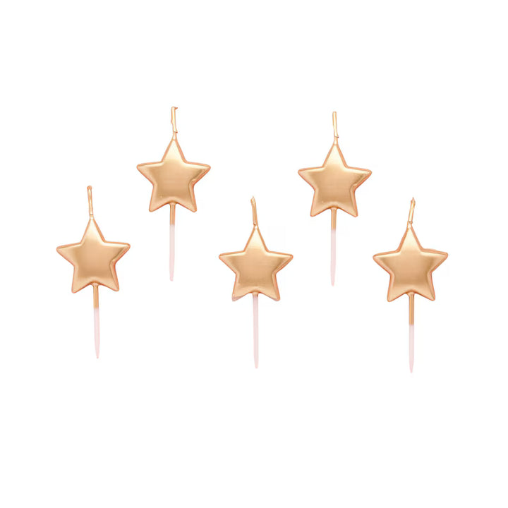 Gold Metallic Star Candles, 5pcs Hootyballoo by Club Green