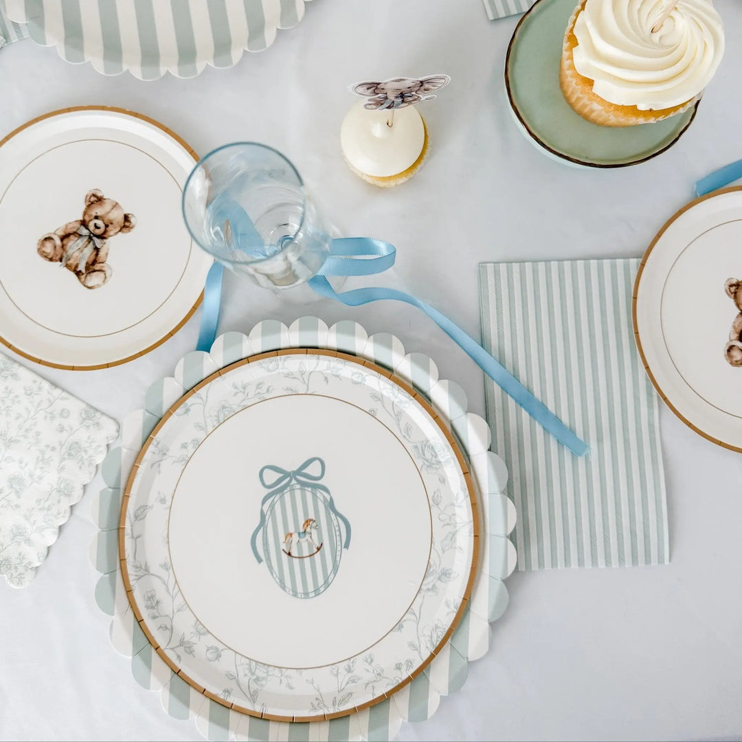 Candy Striped Sea Foam Blue & White Guest Napkins, 24pcs - Josi James - Tall Napkins
