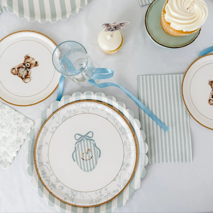 Candy Striped Sea Foam Blue & White Guest Napkins, 24pcs - Josi James - Tall Napkins