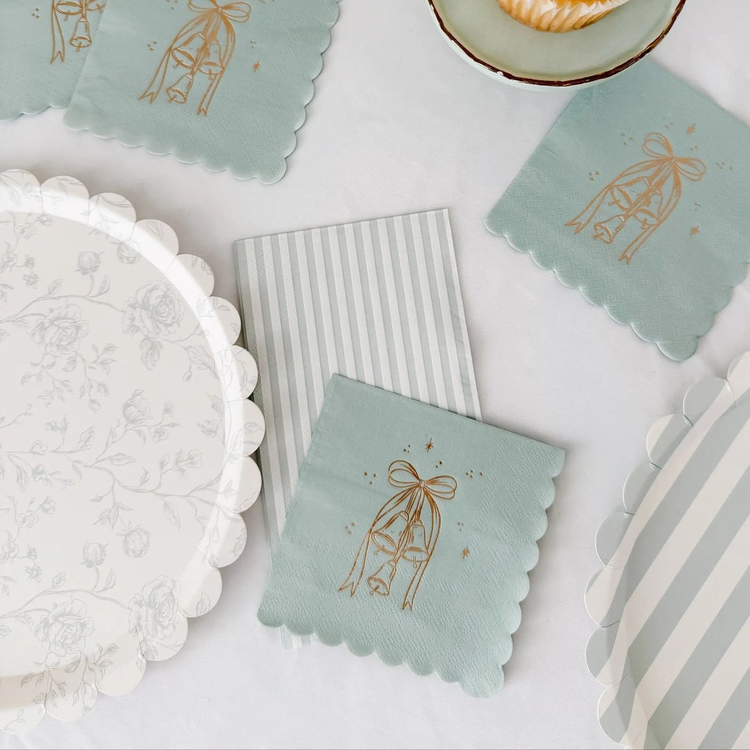 Candy Striped Sea Foam Blue & White Guest Napkins, 24pcs - Josi James - Tall Napkins
