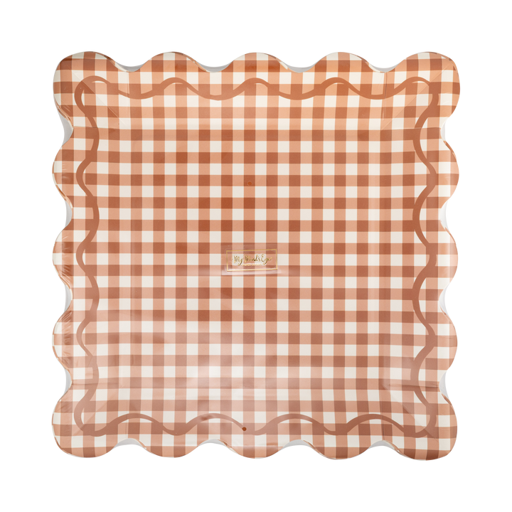 GBL1343 - Rust Gingham Scalloped Square Paper Plates My Mind’s Eye