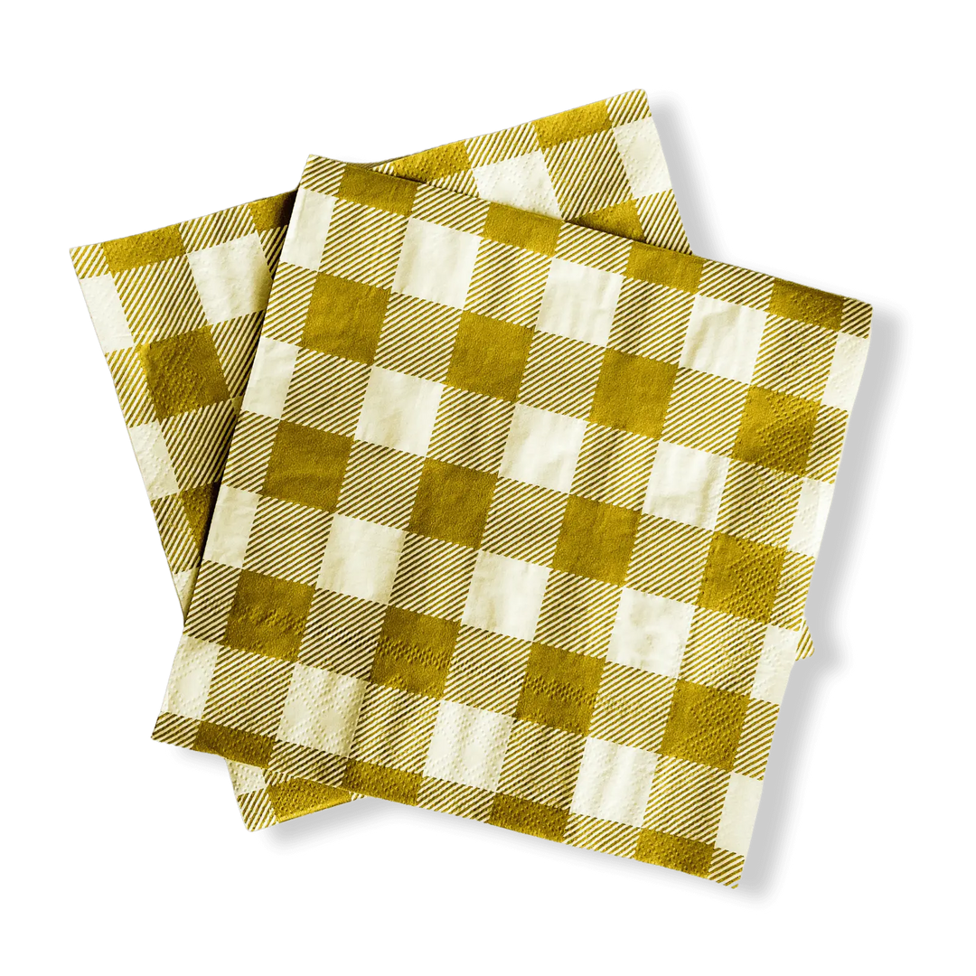 Chartreuse Plaid Large Disposable Paper Napkins (Set of 16) - Josi James - Large Napkins