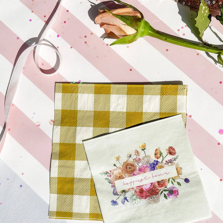 Chartreuse Plaid Large Disposable Paper Napkins (Set of 16) - Josi James - Large Napkins