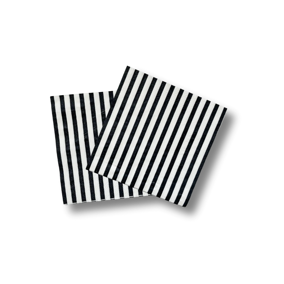 Classic Black & White Striped Disposable Paper Napkins (24pcs) - Josi James - Small Napkins